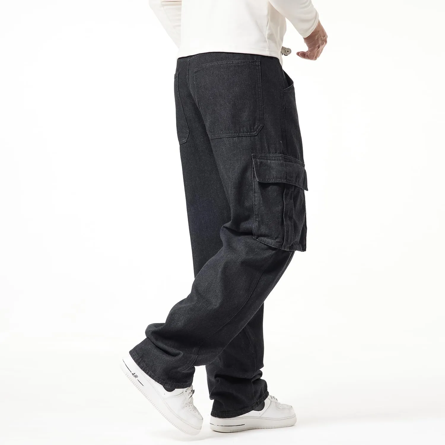 EnllerviiD Men's Baggy Cargo Jeans Straight Relaxed Fit Denim Work Pants Wide Leg Streetwear