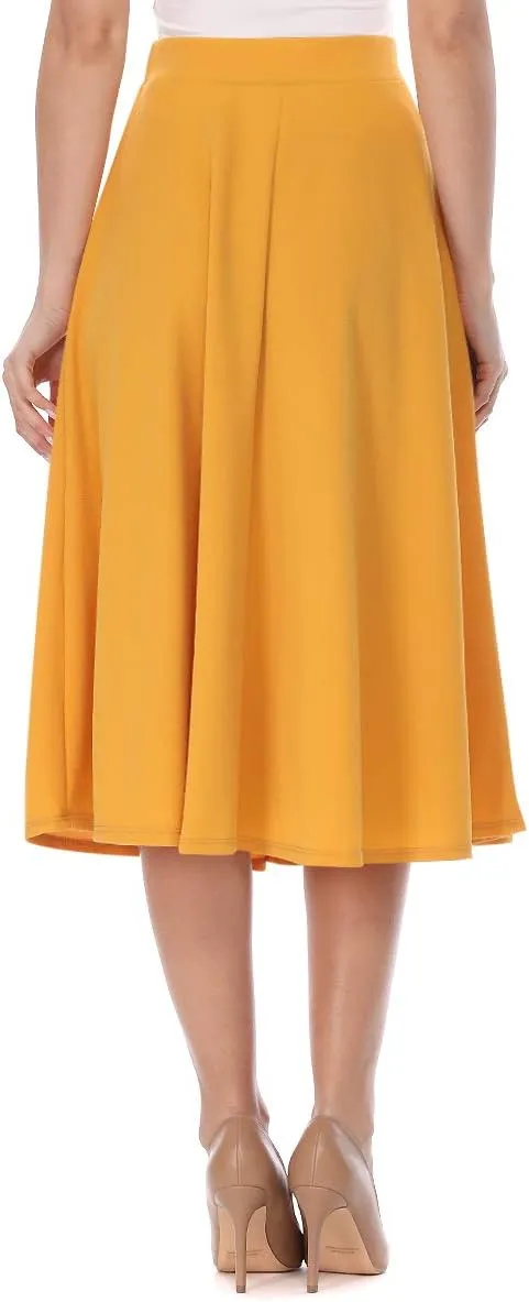 FashionJOA Women's Solid Print Casual Comfy Sexy Office Work Relaxed Fit A-Line Midi Skirt
