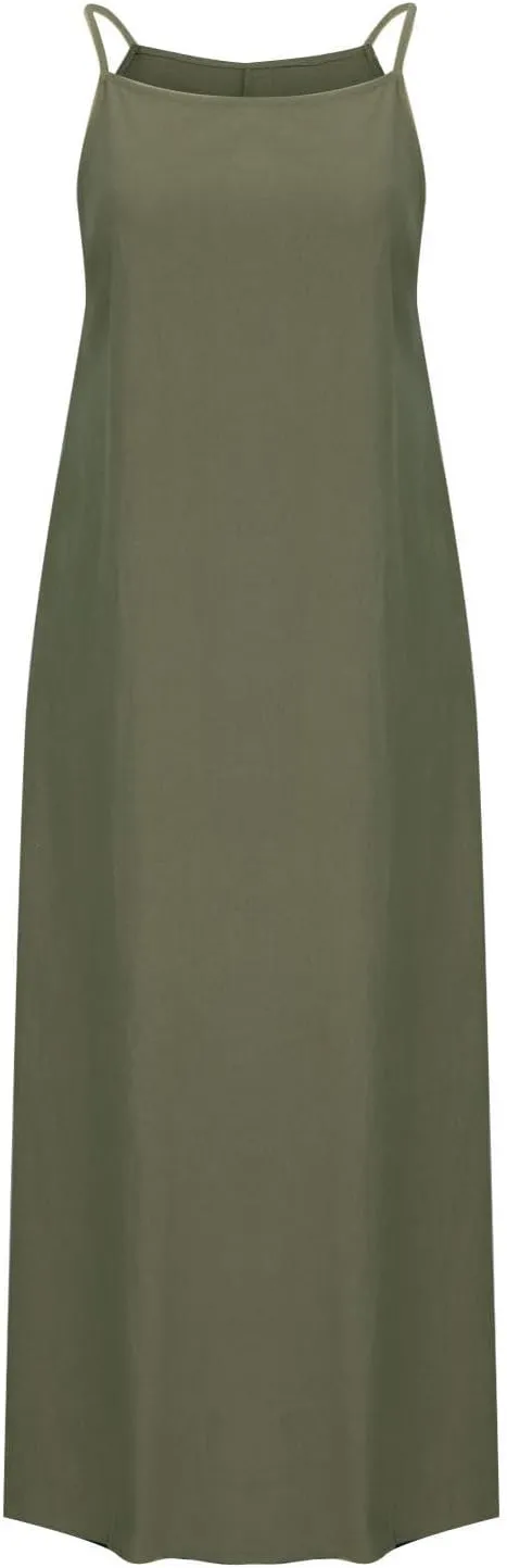 Firzero Womens Casual Tank Dress 2024 Summer Crewneck Sleeveless Sundress Cotton Linen Long Dresses Flowy Maxi Beach Dress