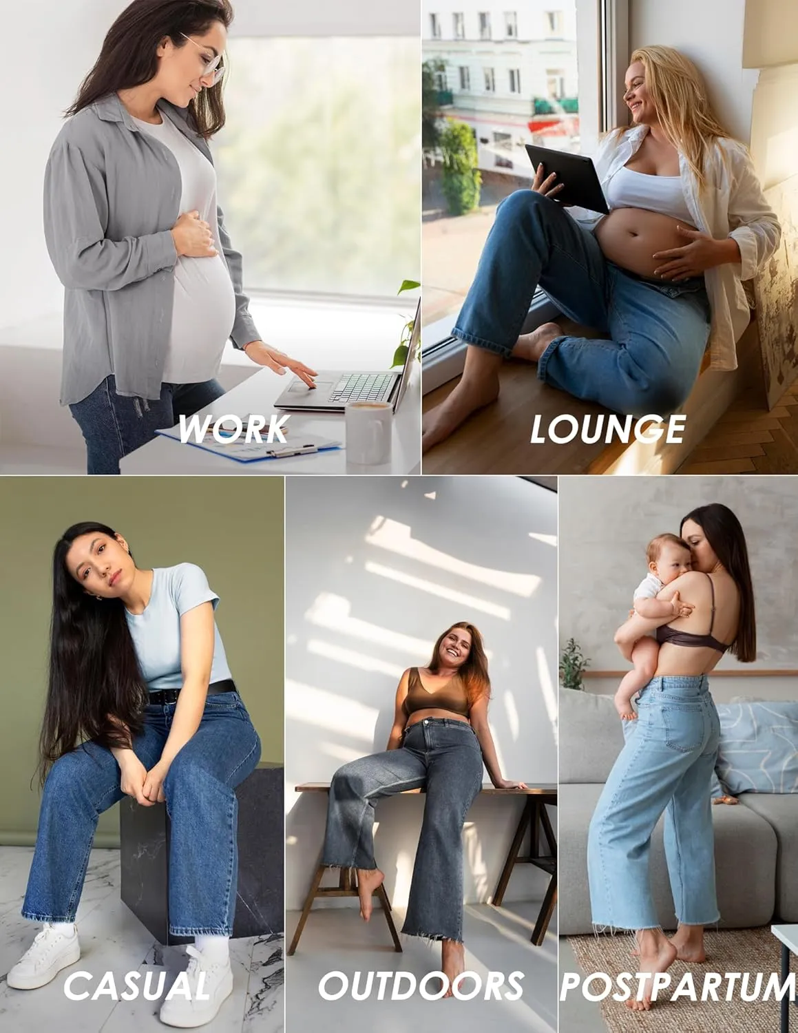 fitglam Women's Maternity Jeans Straight Leg Relaxed Fit Over Belly Pregnancy Denim Work Pants Maternity Clothes with Pockets