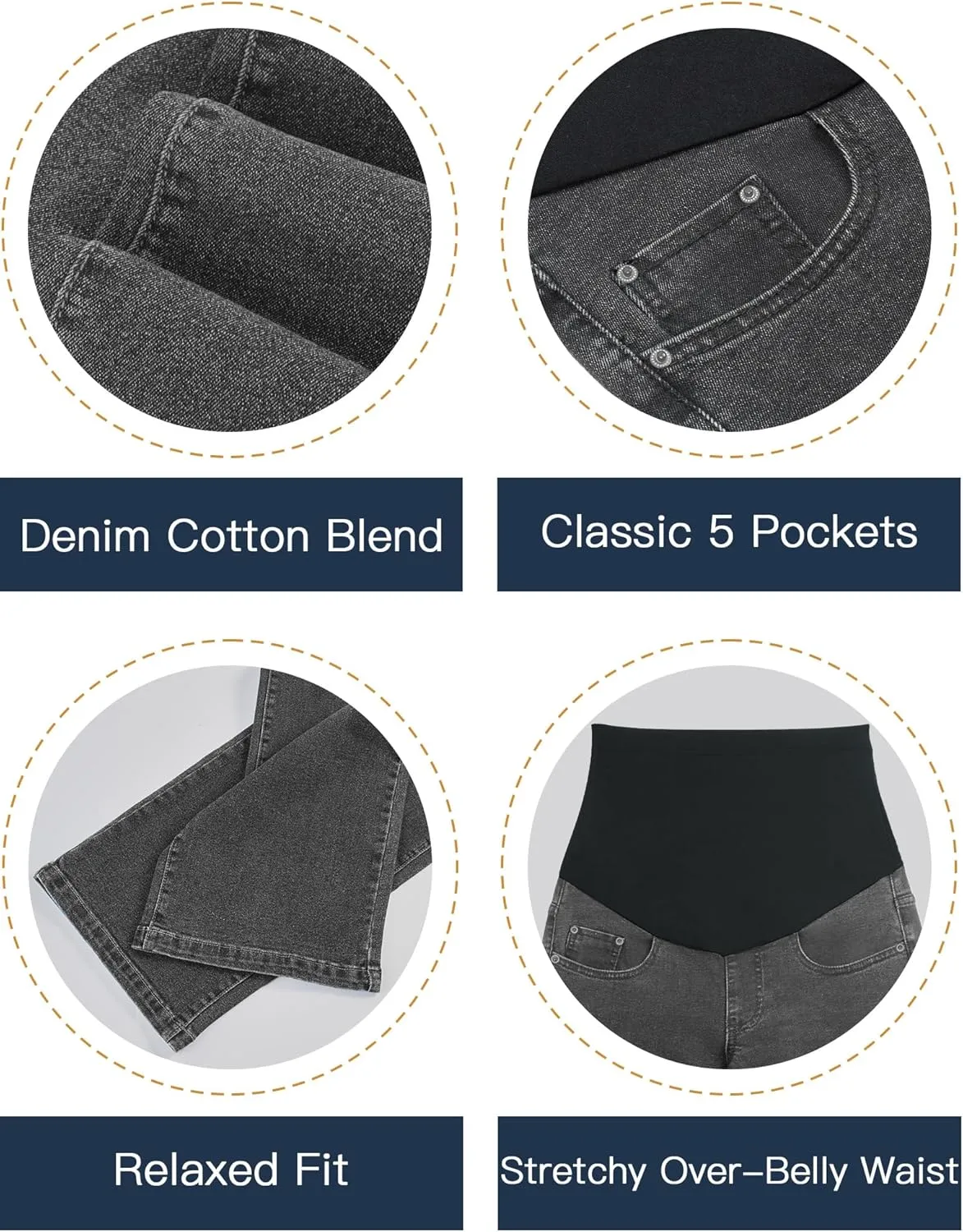 fitglam Women's Maternity Jeans Straight Leg Relaxed Fit Over Belly Pregnancy Denim Work Pants Maternity Clothes with Pockets