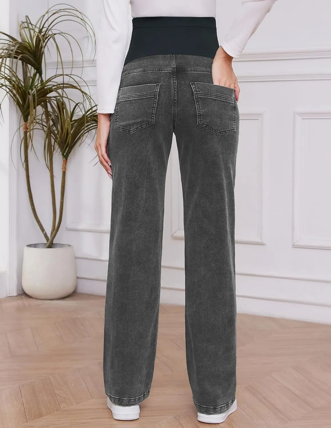 fitglam Women's Maternity Jeans Straight Leg Relaxed Fit Over Belly Pregnancy Denim Work Pants Maternity Clothes with Pockets