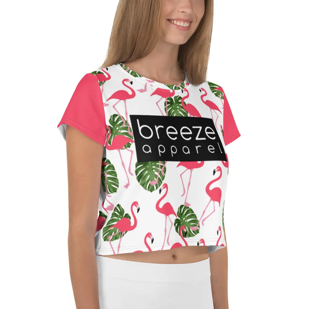 'Flamingos' all-over crop top (white)