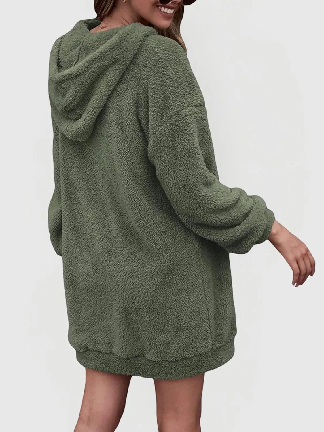 Fleece Hoodie Women Quarter Zip Pullover Hoodie Dress Soft Cozy Hooded Sweatshirt Dress Oversized Fuzzy Hoodies