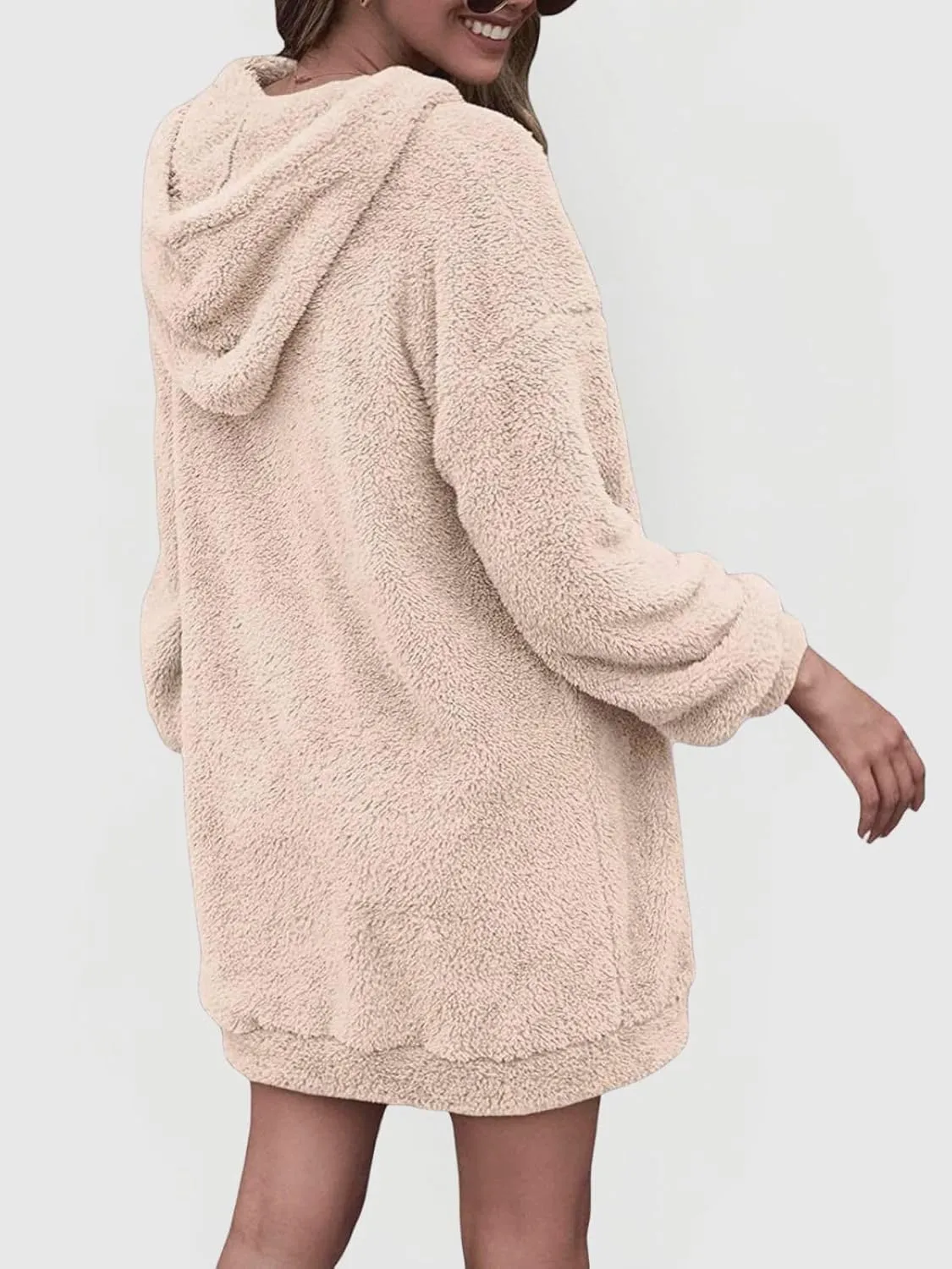 Fleece Hoodie Women Quarter Zip Pullover Hoodie Dress Soft Cozy Hooded Sweatshirt Dress Oversized Fuzzy Hoodies