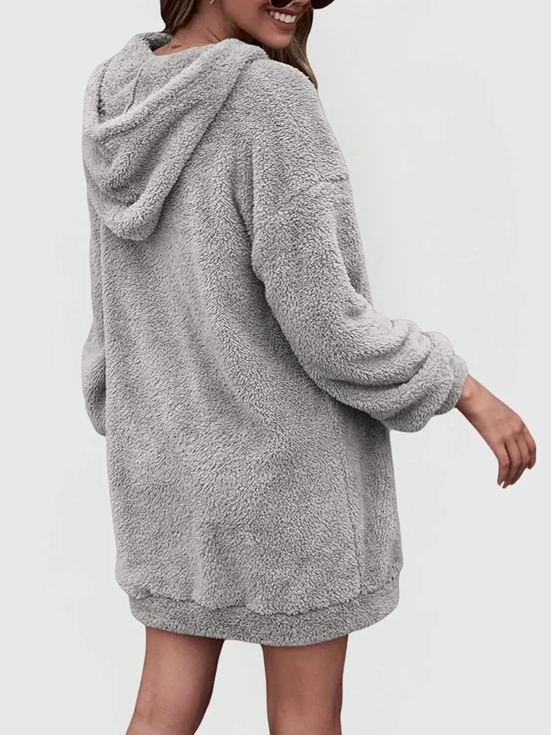 Fleece Hoodie Women Quarter Zip Pullover Hoodie Dress Soft Cozy Hooded Sweatshirt Dress Oversized Fuzzy Hoodies