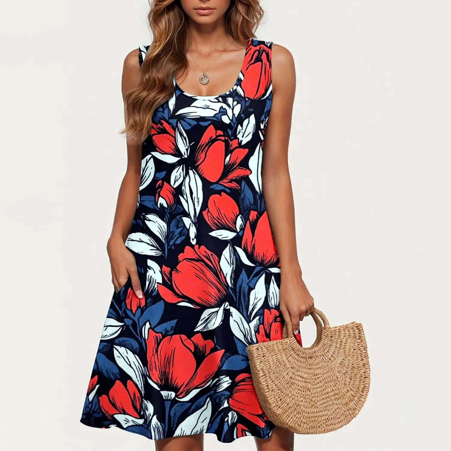 Floral Dresses for Women 2025 Summer Sleeveless Beach Dresses Casual Boho Flowy Party Dress Swing A-Line Sundress