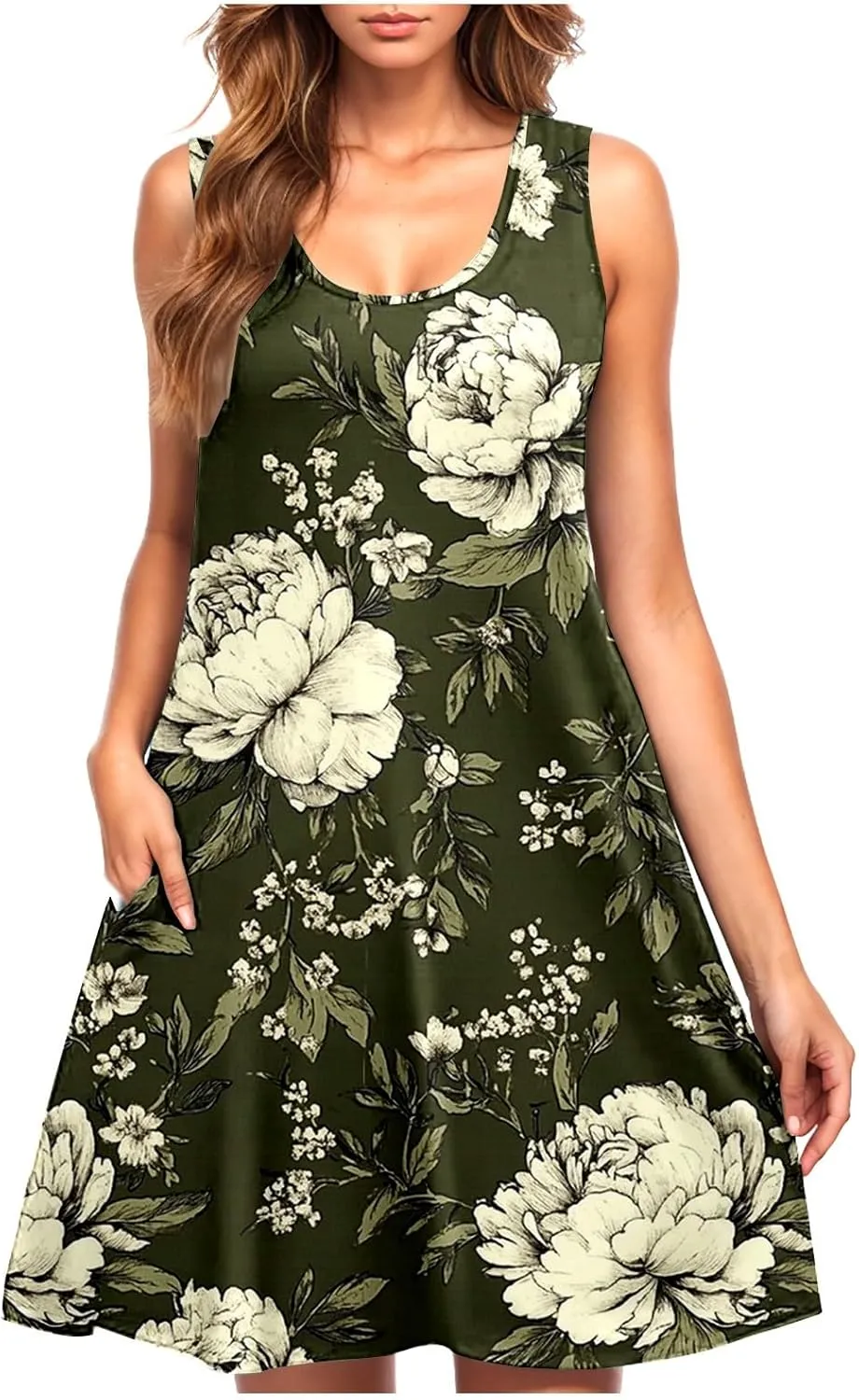 Floral Dresses for Women 2025 Summer Sleeveless Beach Dresses Casual Boho Flowy Party Dress Swing A-Line Sundress