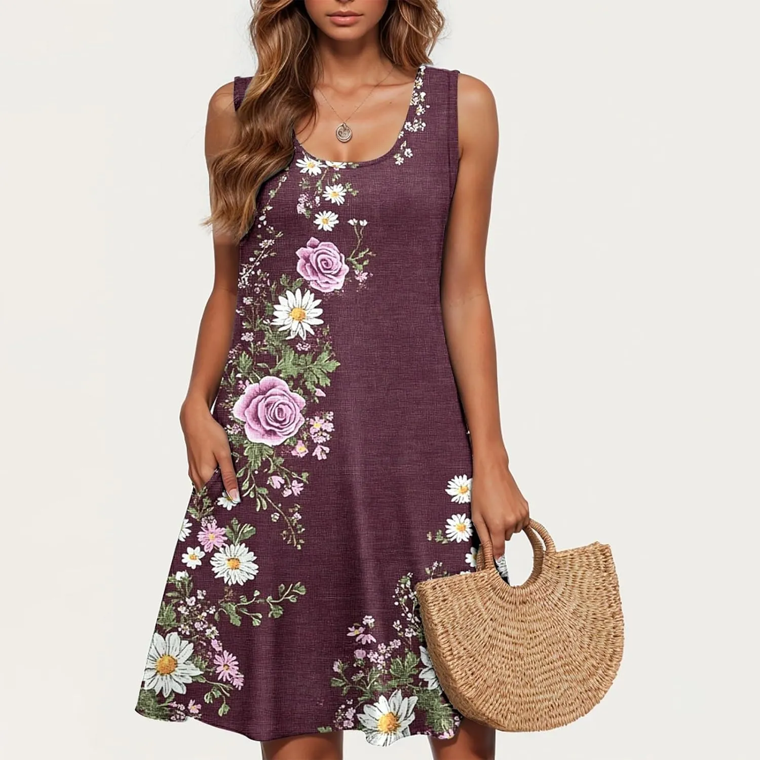 Floral Dresses for Women 2025 Summer Sleeveless Beach Dresses Casual Boho Flowy Party Dress Swing A-Line Sundress