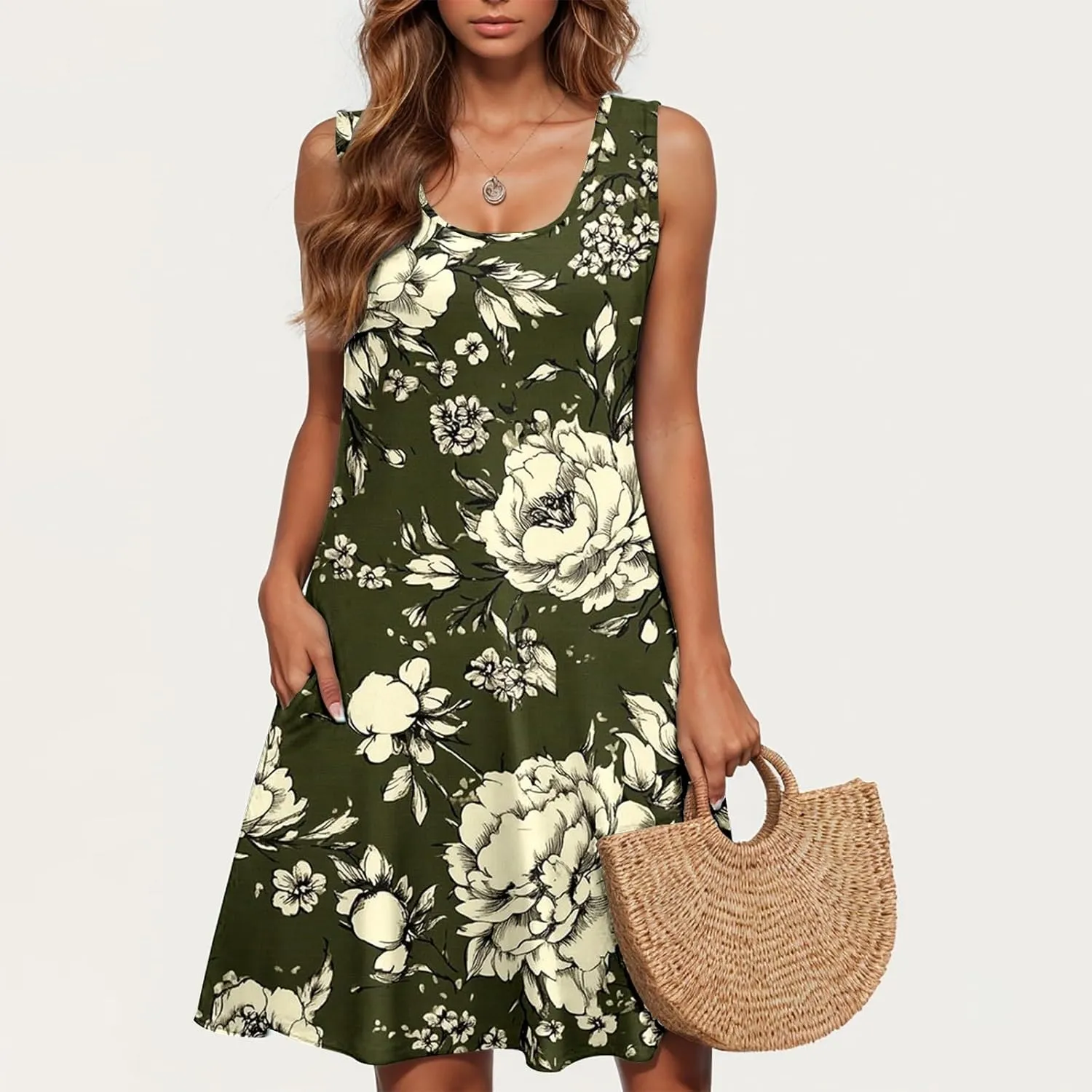 Floral Dresses for Women 2025 Summer Sleeveless Beach Dresses Casual Boho Flowy Party Dress Swing A-Line Sundress