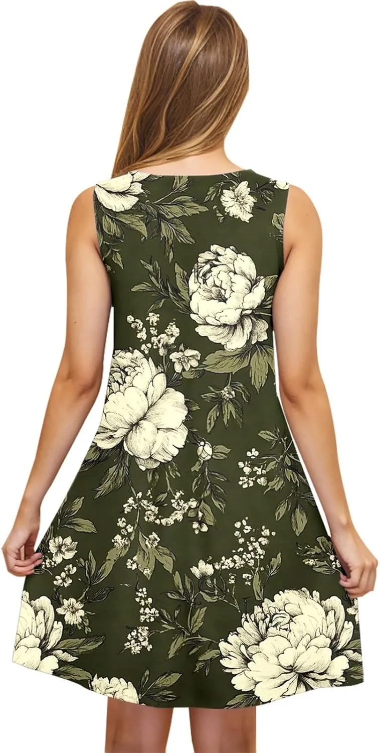 Floral Dresses for Women 2025 Summer Sleeveless Beach Dresses Casual Boho Flowy Party Dress Swing A-Line Sundress