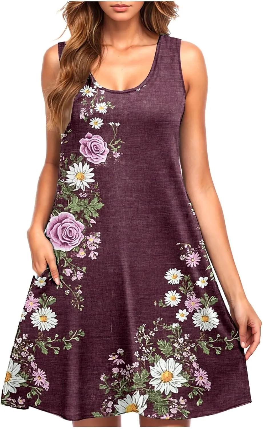 Floral Dresses for Women 2025 Summer Sleeveless Beach Dresses Casual Boho Flowy Party Dress Swing A-Line Sundress