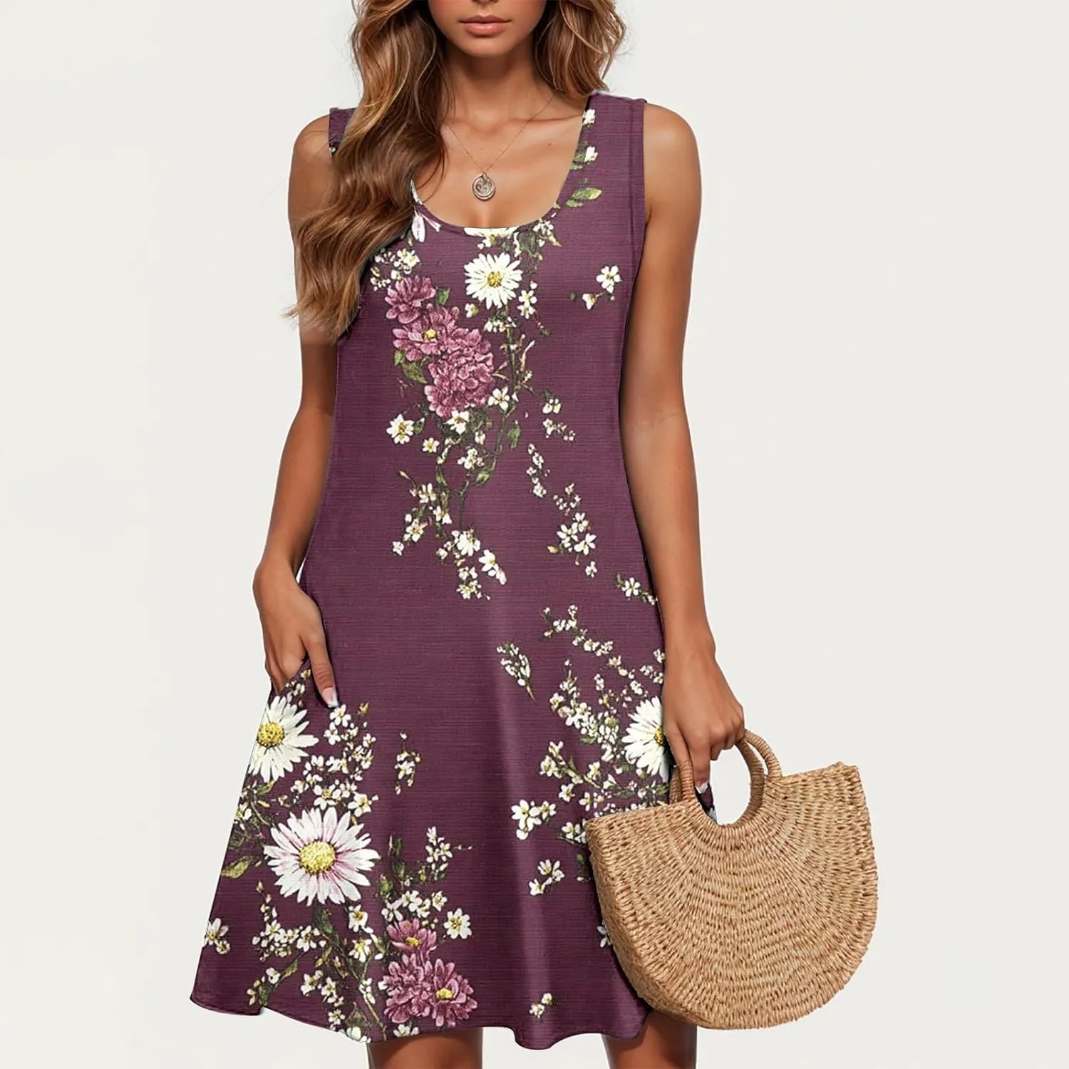 Floral Dresses for Women 2025 Summer Sleeveless Beach Dresses Casual Boho Flowy Party Dress Swing A-Line Sundress