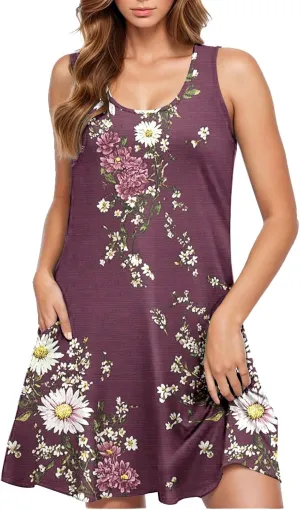 Floral Dresses for Women 2025 Summer Sleeveless Beach Dresses Casual Boho Flowy Party Dress Swing A-Line Sundress