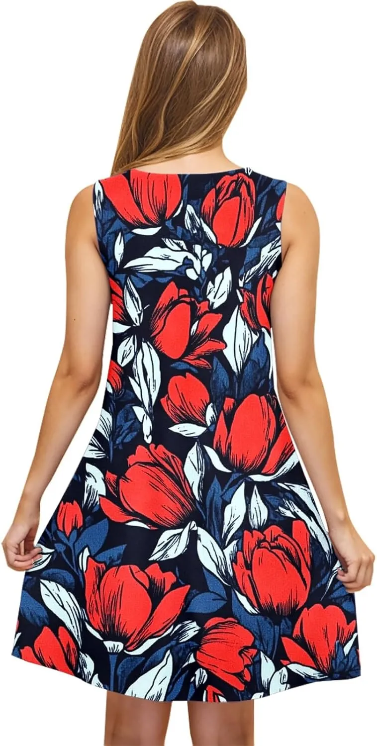 Floral Dresses for Women 2025 Summer Sleeveless Beach Dresses Casual Boho Flowy Party Dress Swing A-Line Sundress