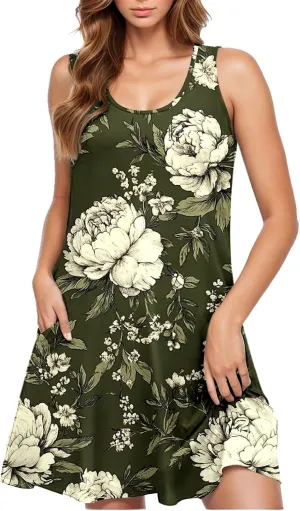 Floral Dresses for Women 2025 Summer Sleeveless Beach Dresses Casual Boho Flowy Party Dress Swing A-Line Sundress