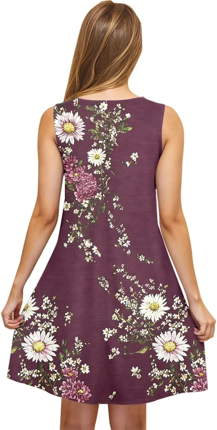 Floral Dresses for Women 2025 Summer Sleeveless Beach Dresses Casual Boho Flowy Party Dress Swing A-Line Sundress