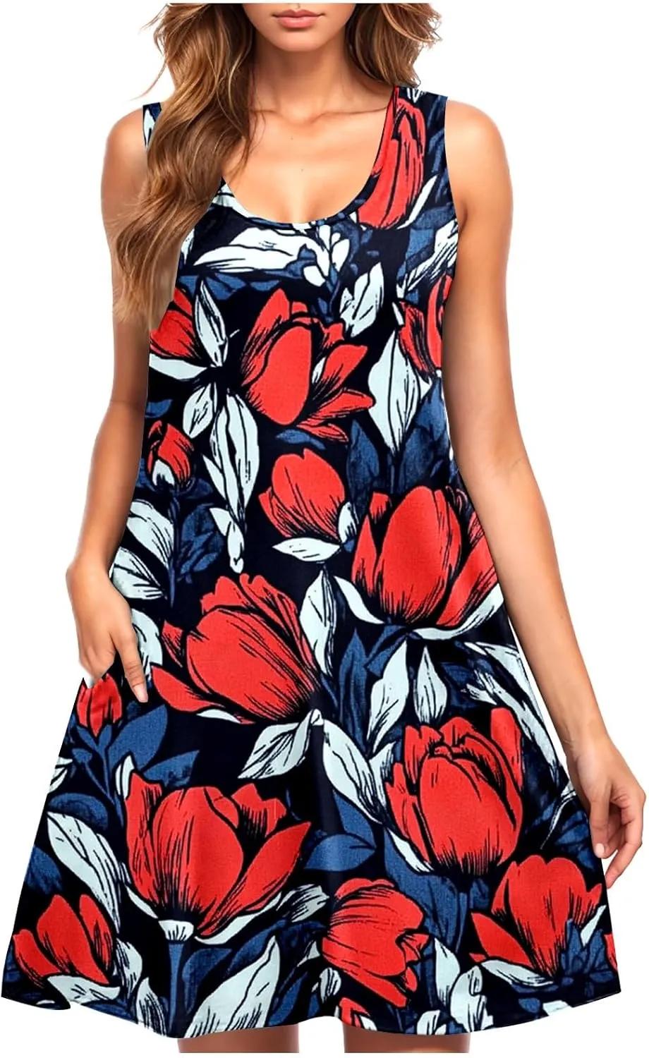 Floral Dresses for Women 2025 Summer Sleeveless Beach Dresses Casual Boho Flowy Party Dress Swing A-Line Sundress