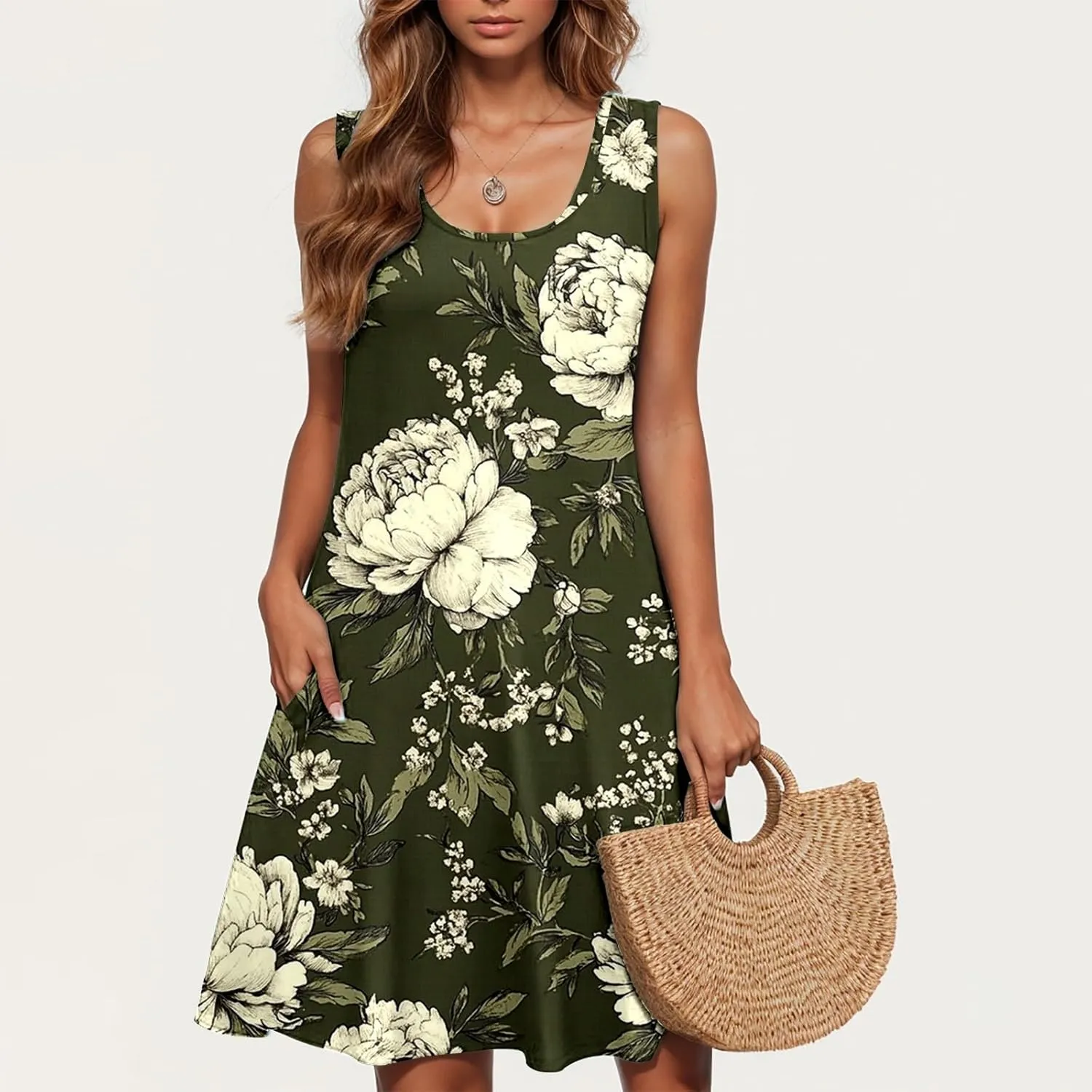 Floral Dresses for Women 2025 Summer Sleeveless Beach Dresses Casual Boho Flowy Party Dress Swing A-Line Sundress
