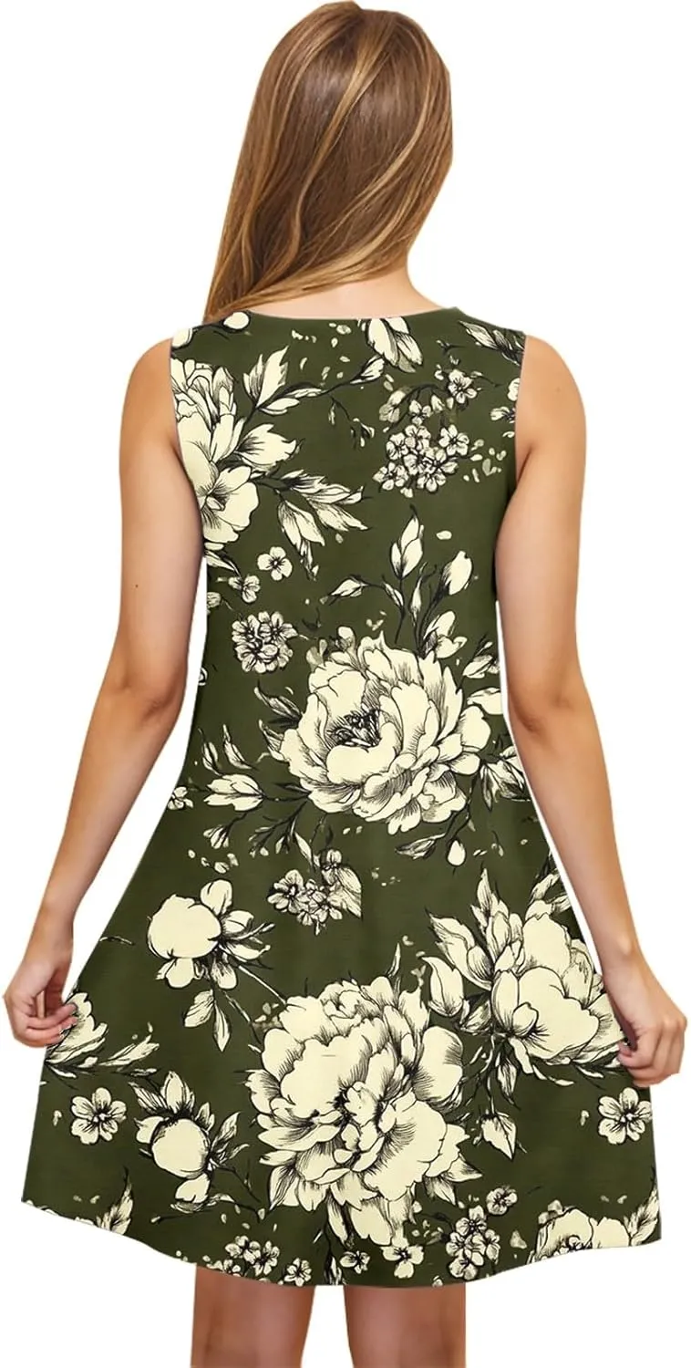 Floral Dresses for Women 2025 Summer Sleeveless Beach Dresses Casual Boho Flowy Party Dress Swing A-Line Sundress