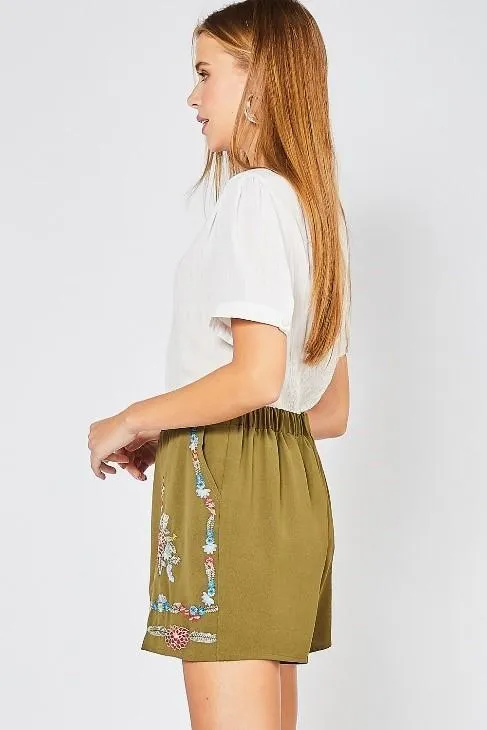 Floral Embroidered High-Waist Shorts by Entro