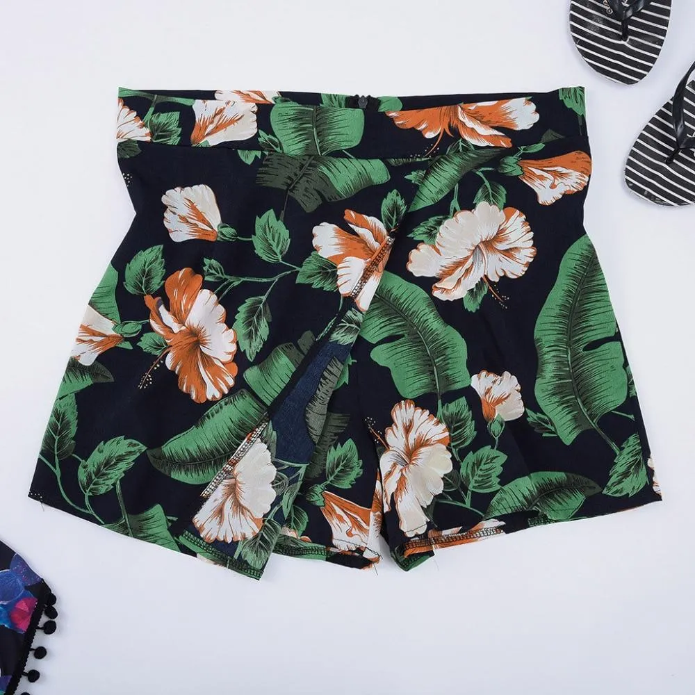 Floral Print Boho Shorts High Waist Skirt
