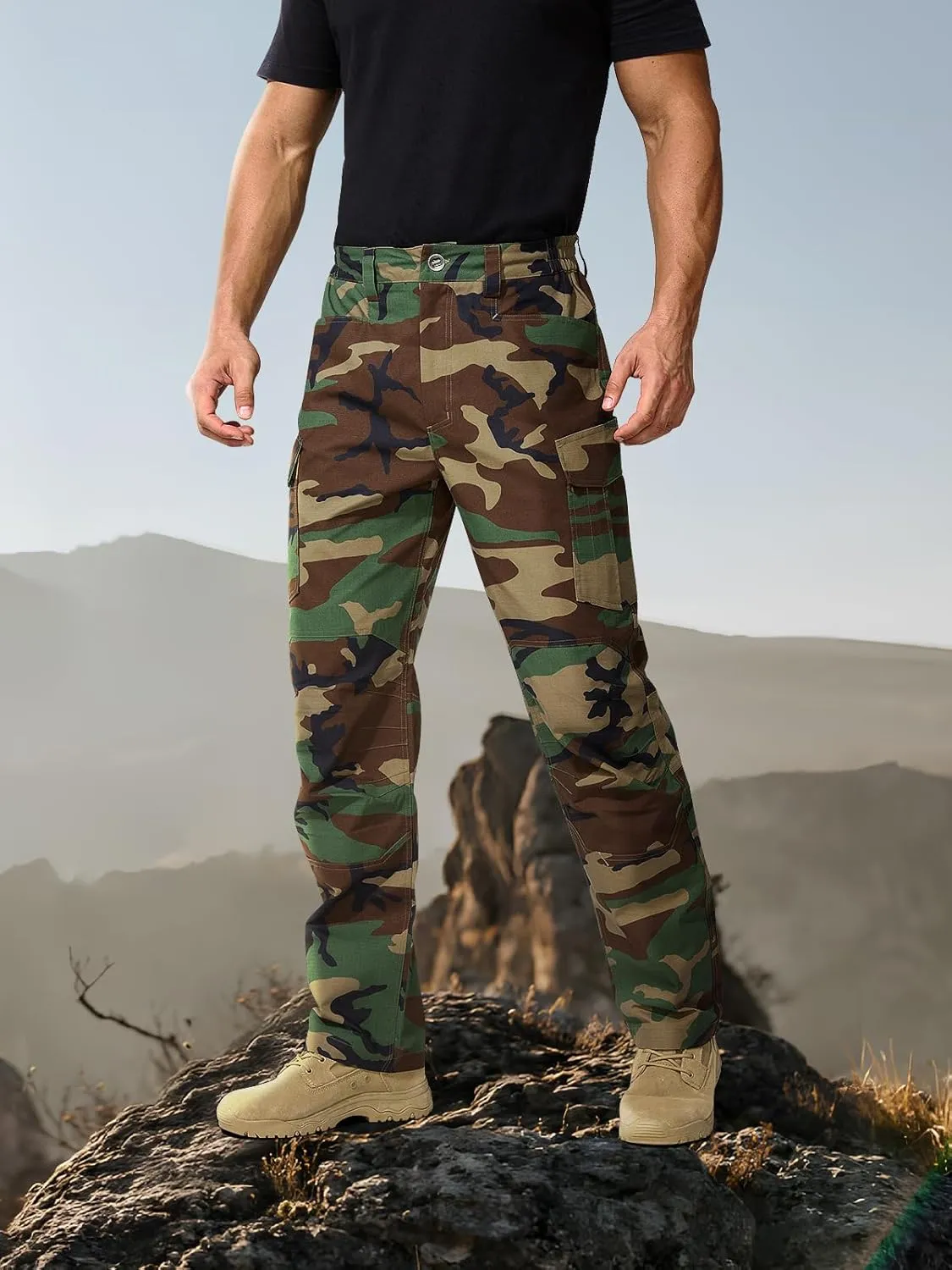 FREE SOLDIER Men's Water Resistant Pants Relaxed Fit Tactical Cargo Work Pants with Multi Pocket