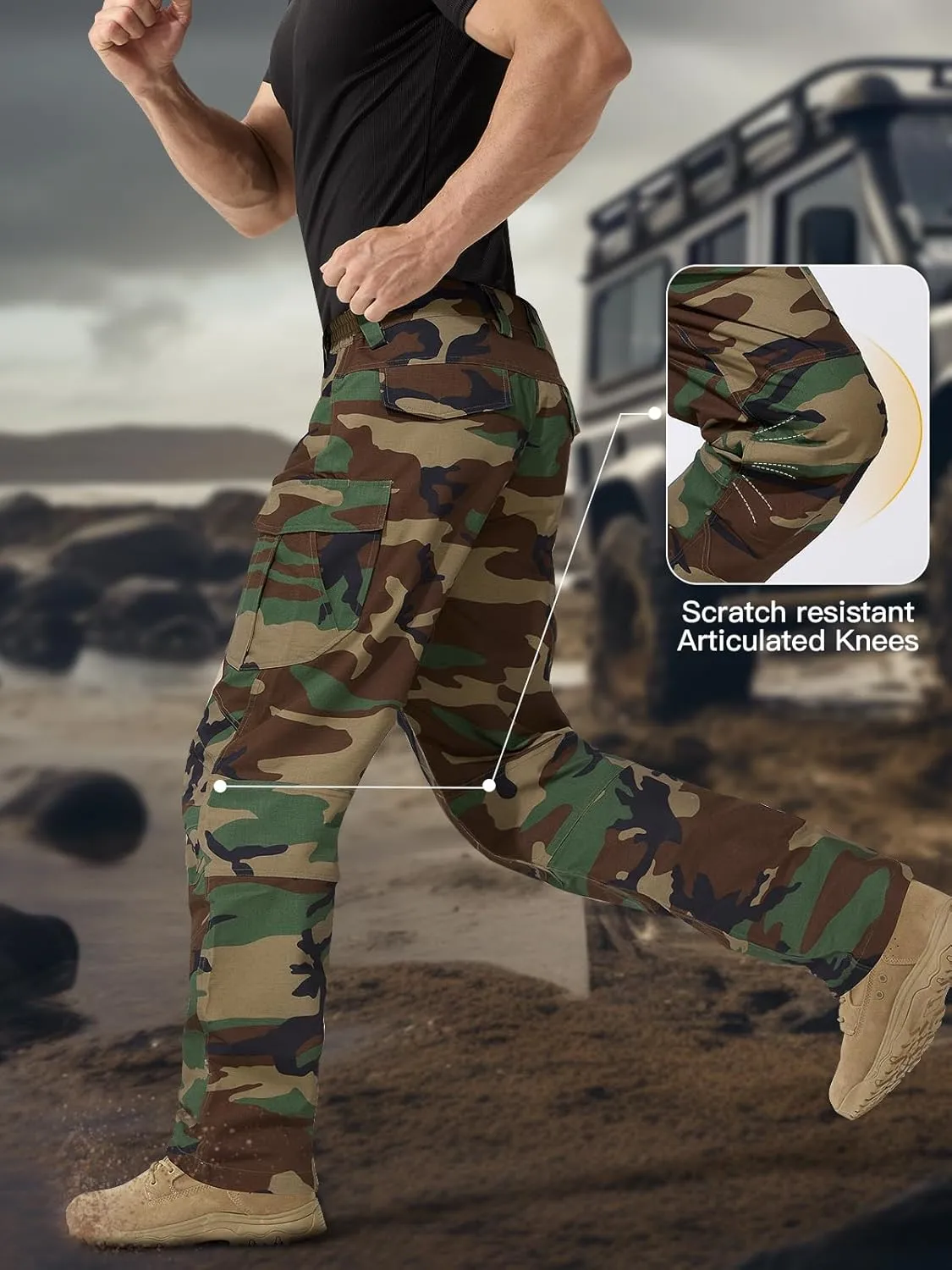 FREE SOLDIER Men's Water Resistant Pants Relaxed Fit Tactical Cargo Work Pants with Multi Pocket
