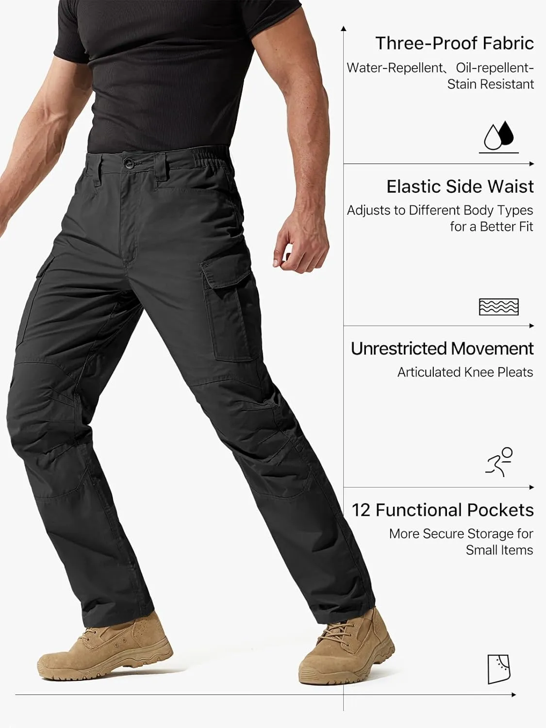 FREE SOLDIER Men's Water Resistant Pants Relaxed Fit Tactical Cargo Work Pants with Multi Pocket