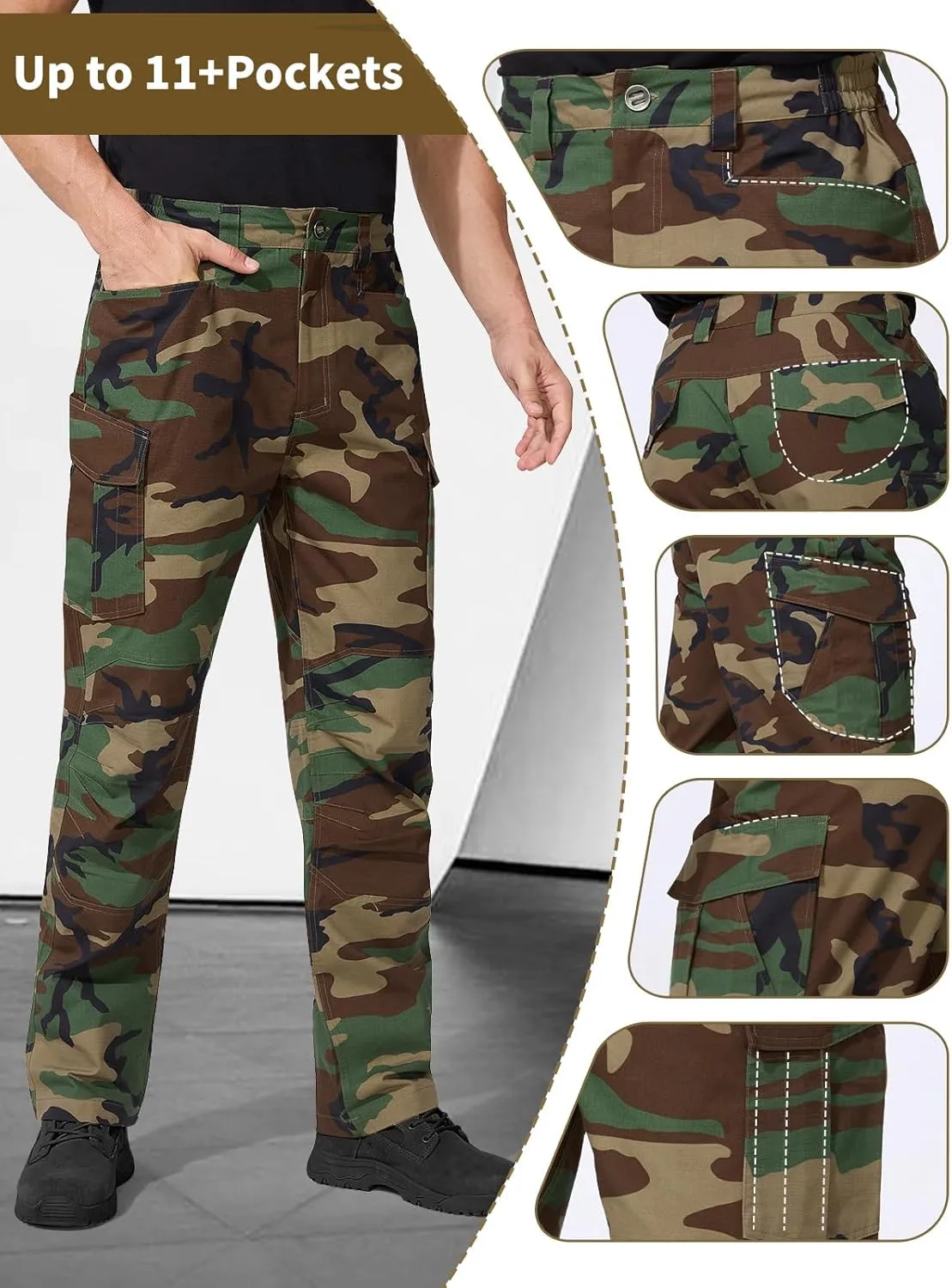FREE SOLDIER Men's Water Resistant Pants Relaxed Fit Tactical Cargo Work Pants with Multi Pocket