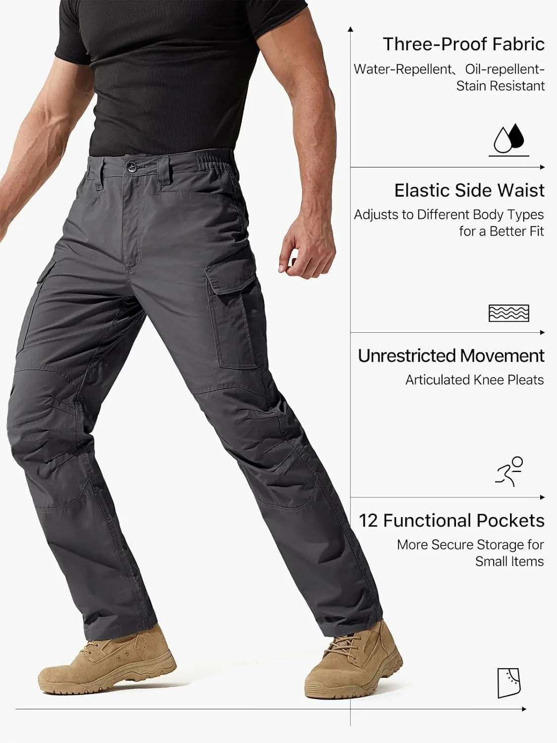 FREE SOLDIER Men's Water Resistant Pants Relaxed Fit Tactical Cargo Work Pants with Multi Pocket