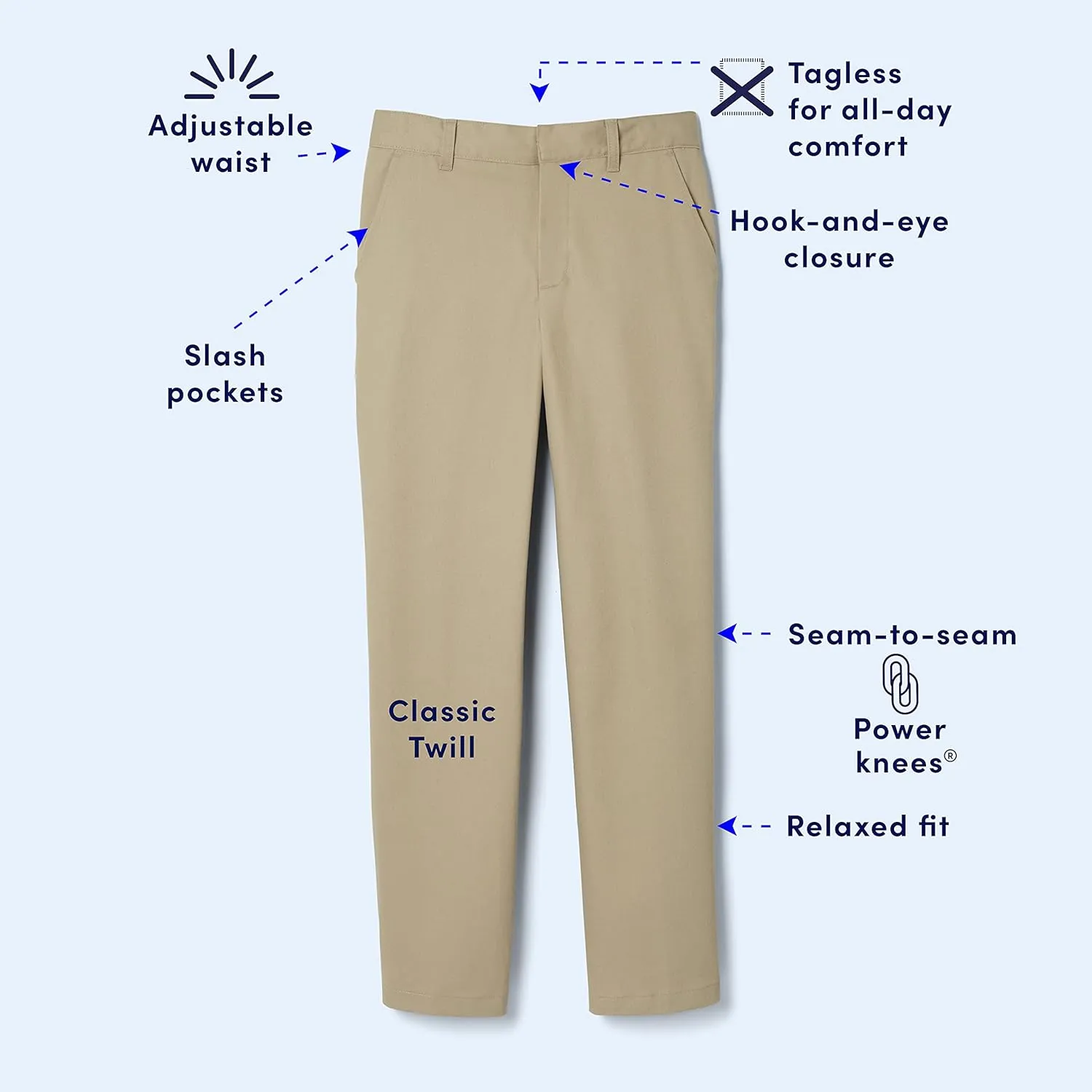 French Toast Boys' Relaxed Fit Twill Pant with Adjustable Waist in Standard Slim and Husky
