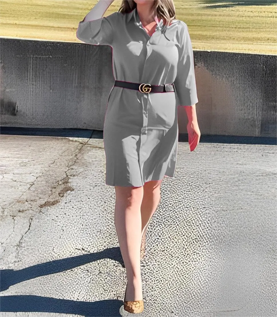 Fronage Women's Summer Midi Shirt Dresses Button Down 1/2 Sleeve Lapel Casual Cotton Linen Dress