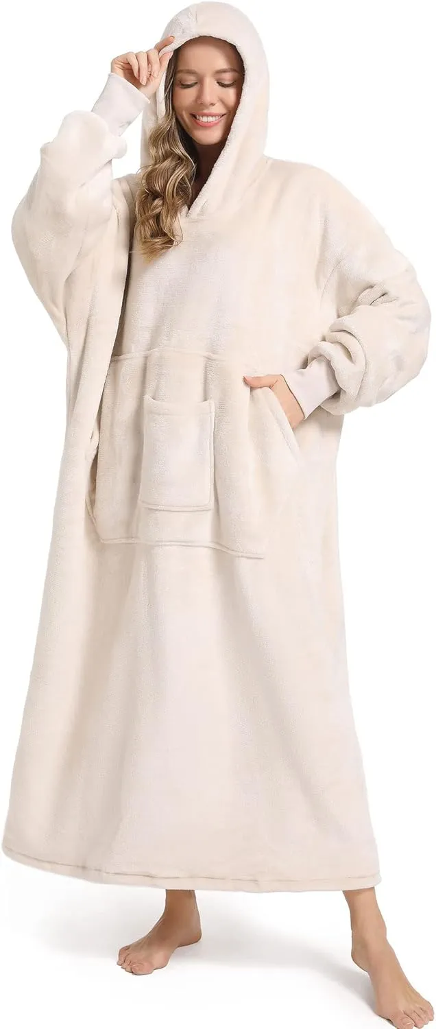 FUSSEDA Oversized Wearable Blanket Sweatshirt, Thick Warm Fleece Cozy Sherpa Hooded with Pockets and Sleeves Gift for Adult