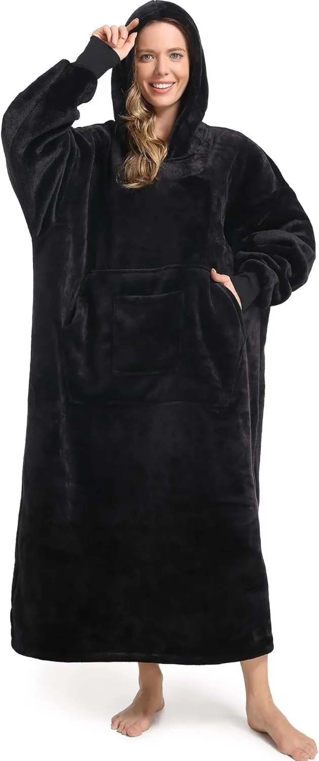 FUSSEDA Oversized Wearable Blanket Sweatshirt, Thick Warm Fleece Cozy Sherpa Hooded with Pockets and Sleeves Gift for Adult