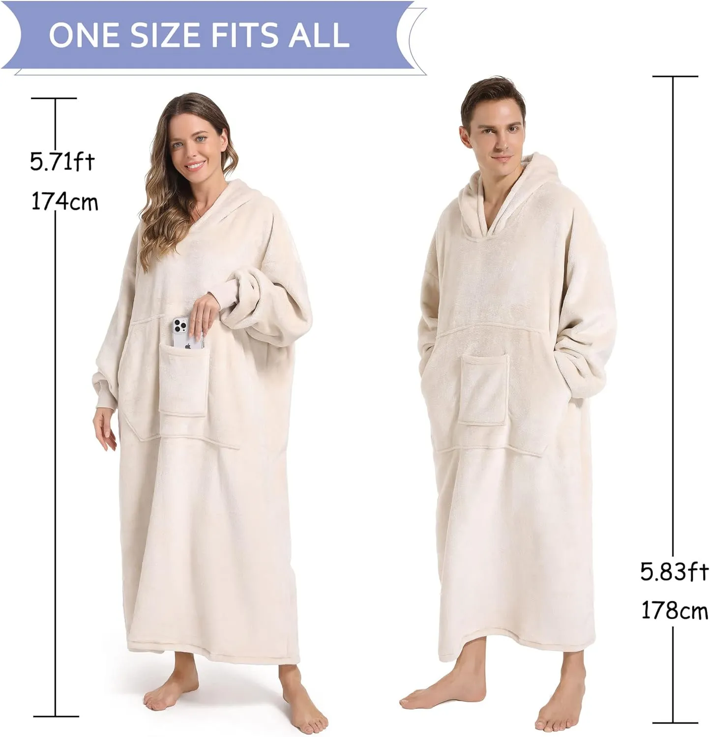 FUSSEDA Oversized Wearable Blanket Sweatshirt, Thick Warm Fleece Cozy Sherpa Hooded with Pockets and Sleeves Gift for Adult