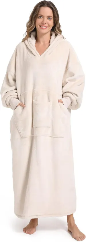 FUSSEDA Oversized Wearable Blanket Sweatshirt, Thick Warm Fleece Cozy Sherpa Hooded with Pockets and Sleeves Gift for Adult