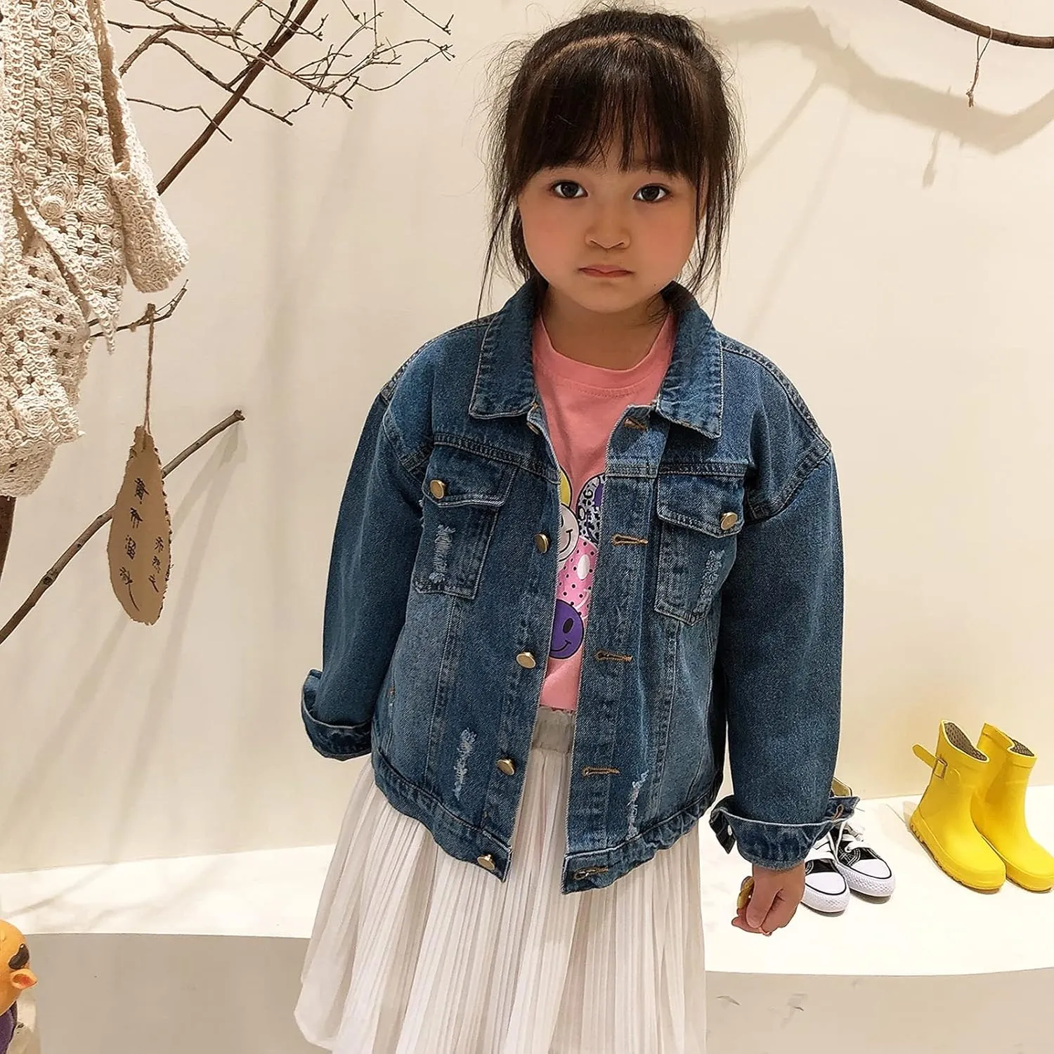 Girls Boys Jean Jacket for (4-14 Years Kids) Trendy Cozy Soft Ripped Denim Coat Casual Outerwear School Travel Teen Gift