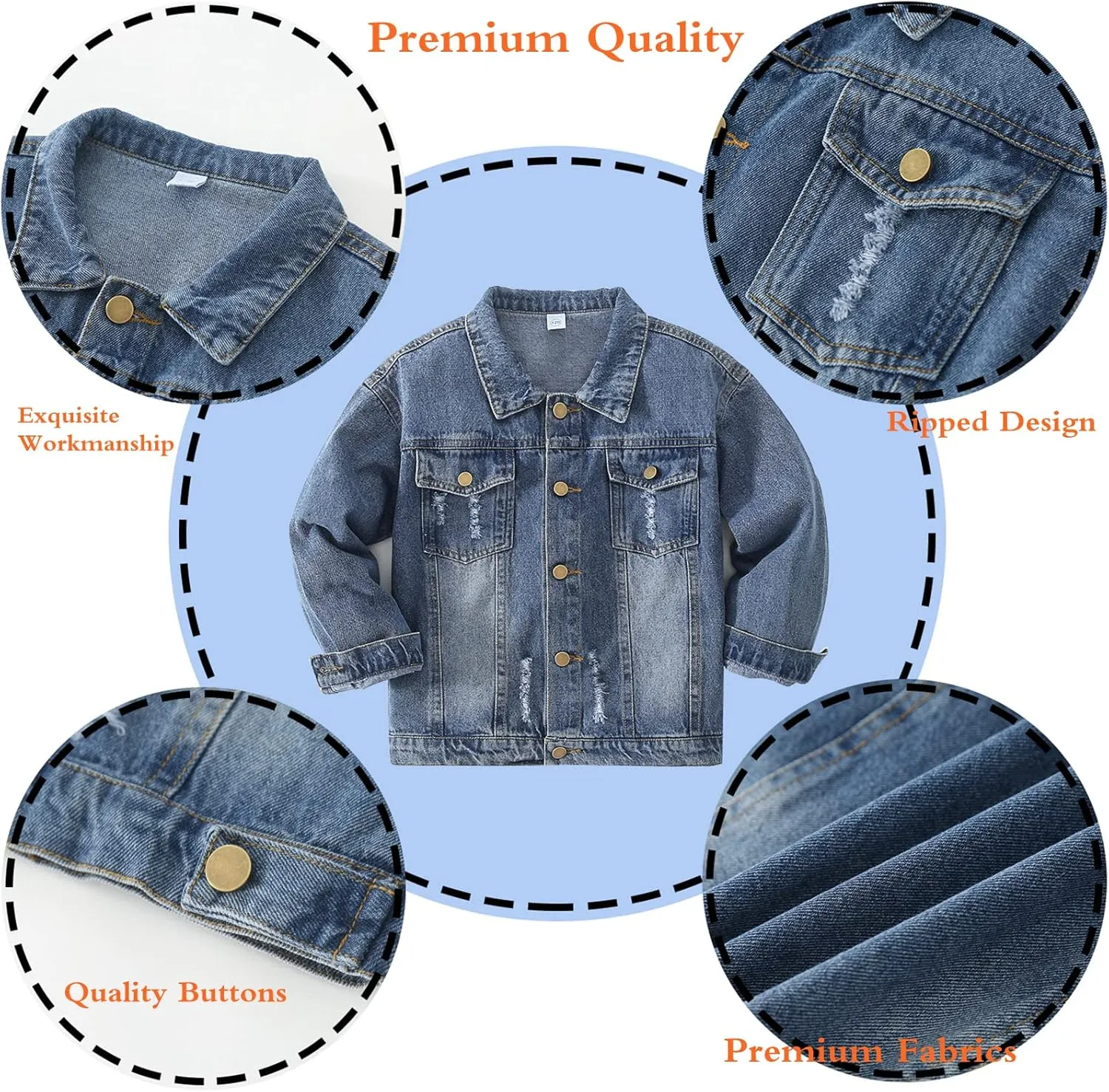 Girls Boys Jean Jacket for (4-14 Years Kids) Trendy Cozy Soft Ripped Denim Coat Casual Outerwear School Travel Teen Gift