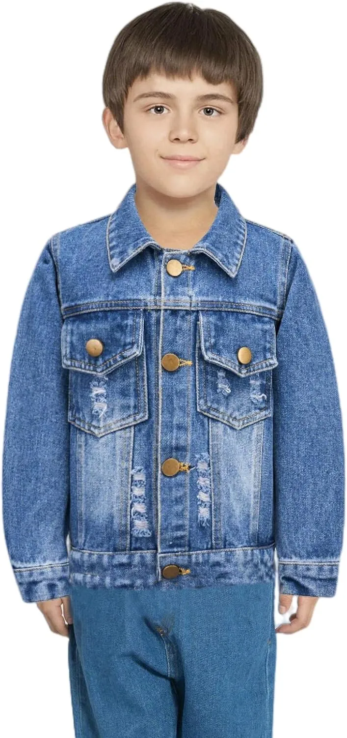Girls Boys Jean Jacket for (4-14 Years Kids) Trendy Cozy Soft Ripped Denim Coat Casual Outerwear School Travel Teen Gift