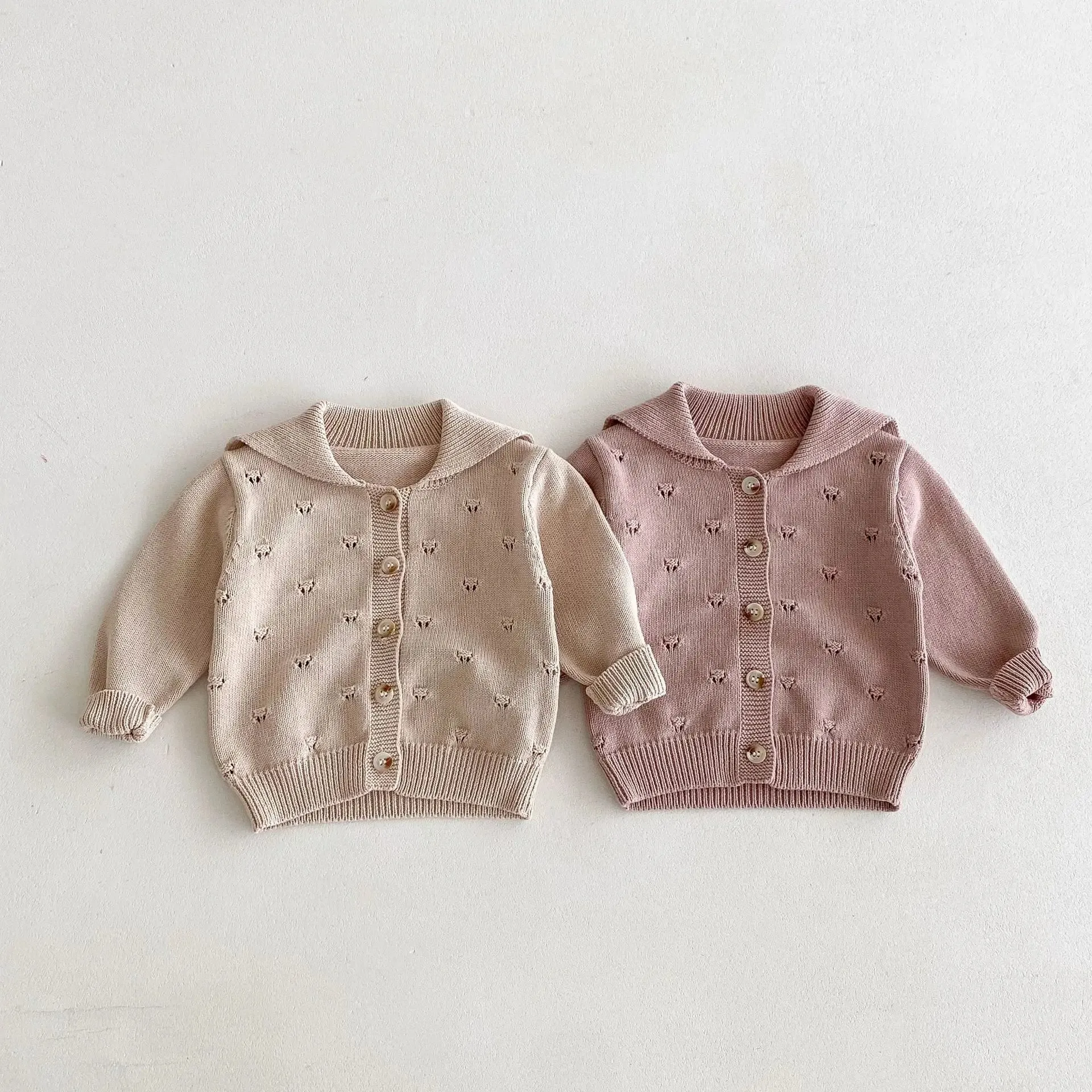 Girls Lapel Hollow Out Knitwear