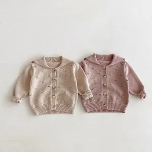 Girls Lapel Hollow Out Knitwear