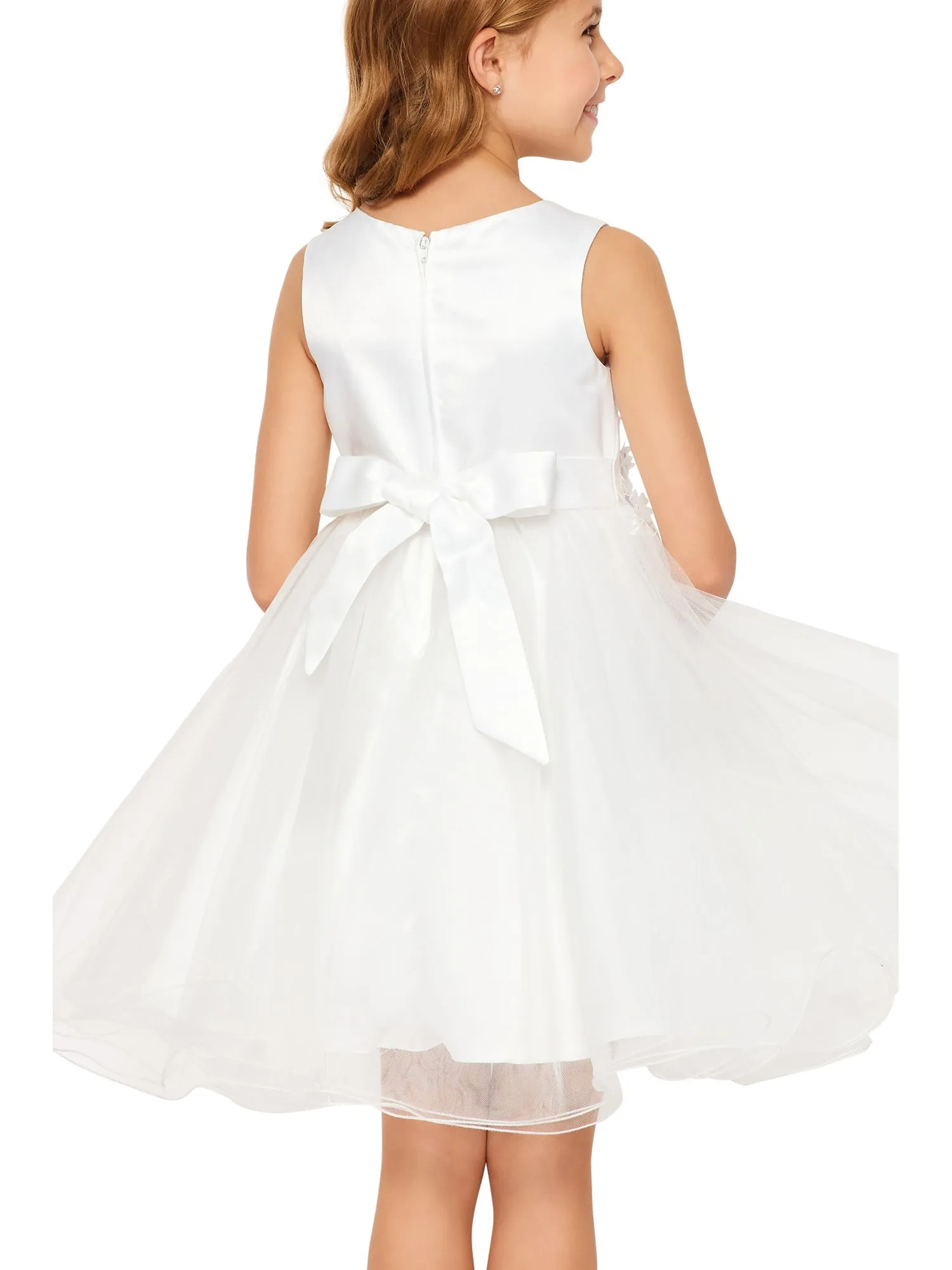 Girls Multi Color Lala & Erina 3D Flowers Adorned Tulle Flower Girl Dress 2-12