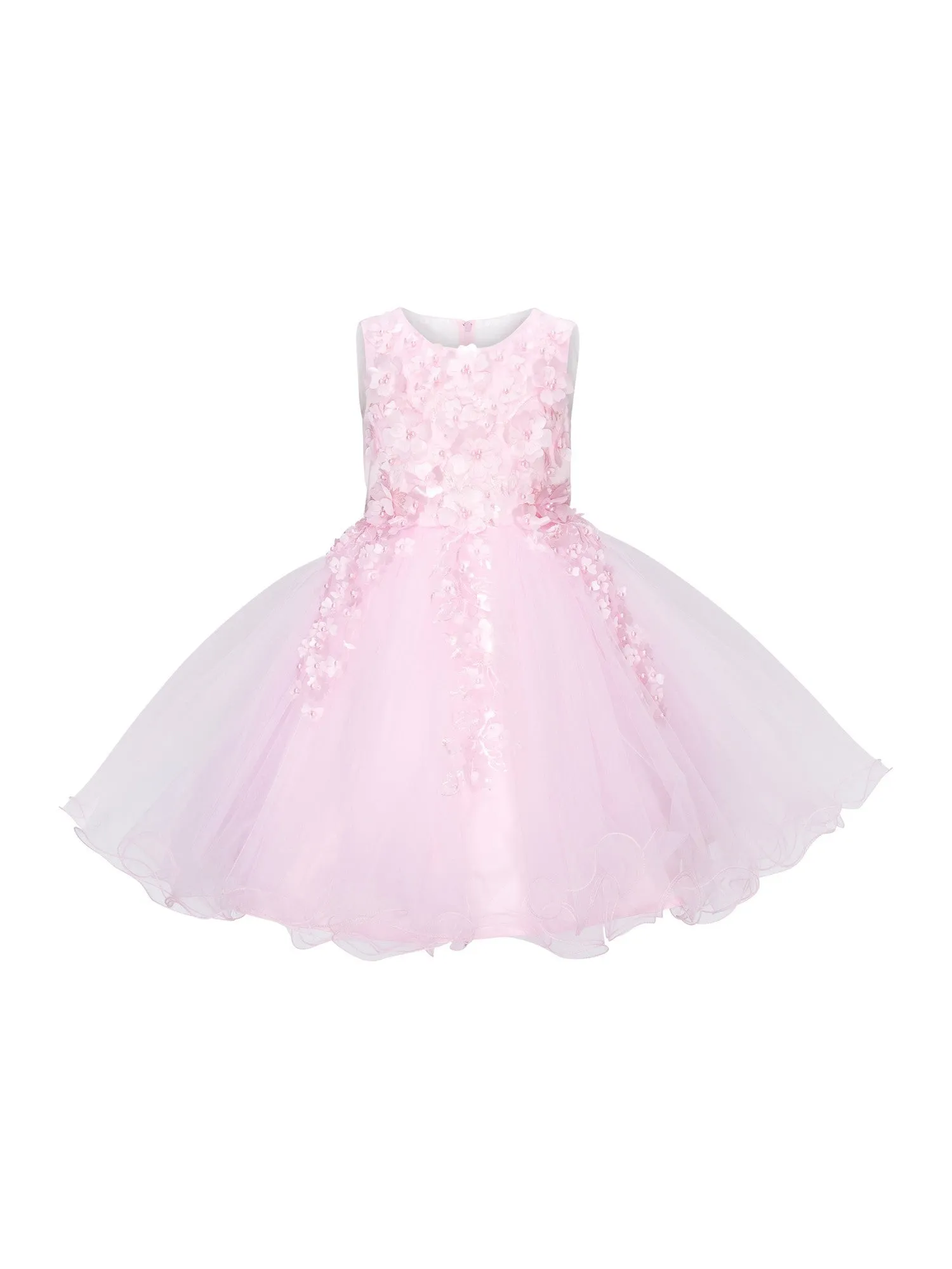 Girls Multi Color Lala & Erina 3D Flowers Adorned Tulle Flower Girl Dress 2-12