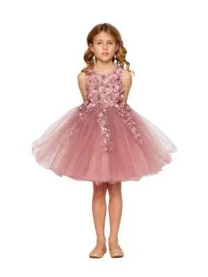 Girls Multi Color Lala & Erina 3D Flowers Adorned Tulle Flower Girl Dress 2-12