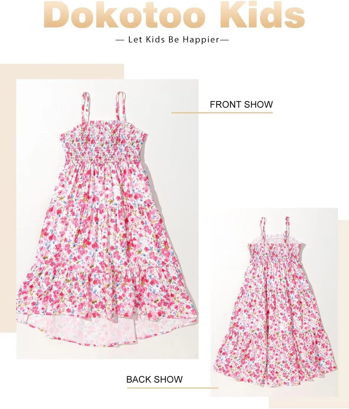 Girls Sundress Summer Boho Sleeveless Strap Smocked Tiered Dresses 6-15 Years