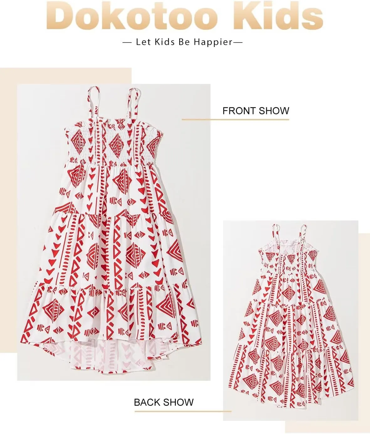 Girls Sundress Summer Boho Sleeveless Strap Smocked Tiered Dresses 6-15 Years