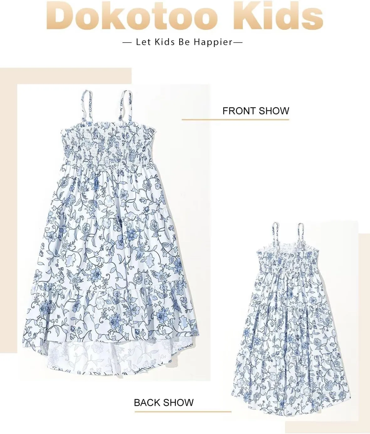 Girls Sundress Summer Boho Sleeveless Strap Smocked Tiered Dresses 6-15 Years