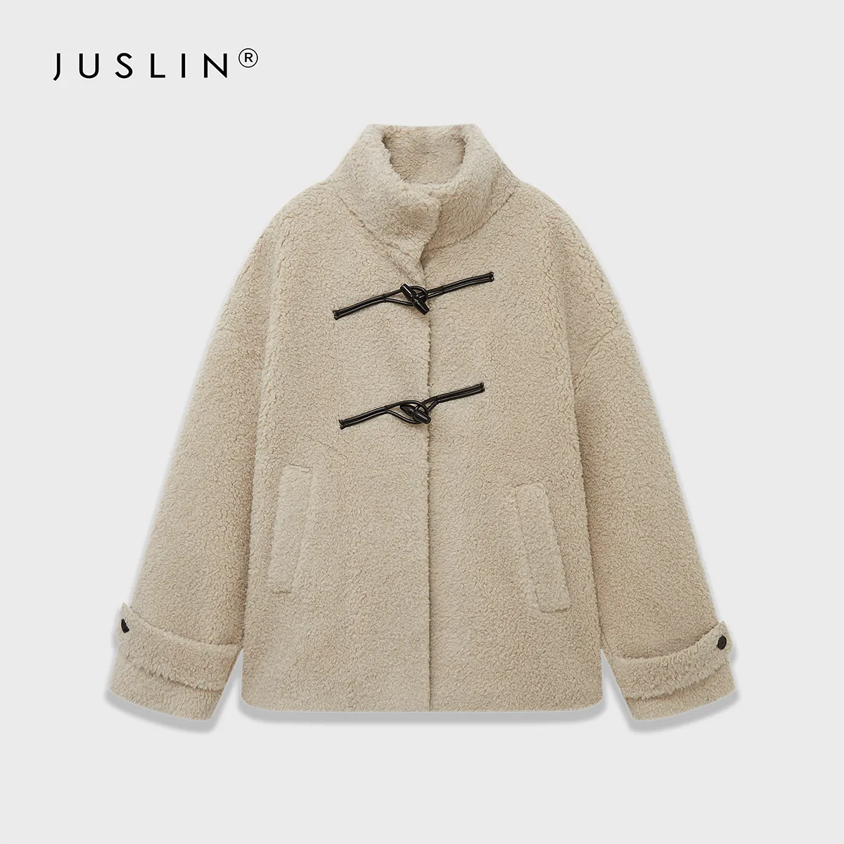 Grainy Shearling Toggle Coat