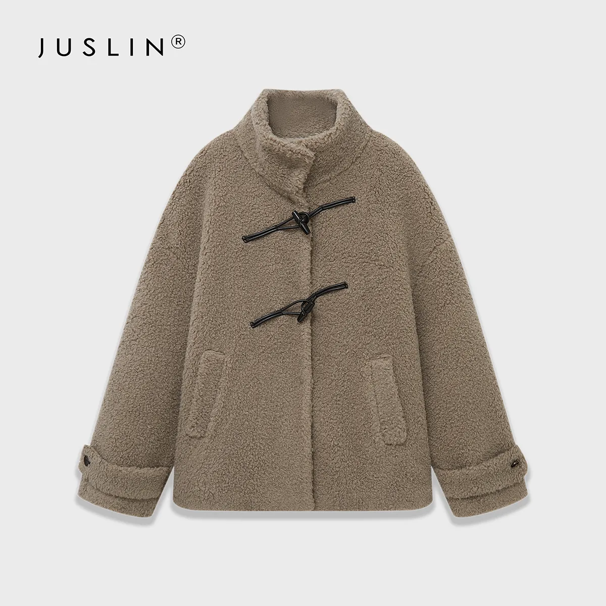 Grainy Shearling Toggle Coat
